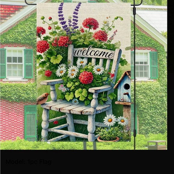 Welcome Garden Flag with Floral Design and Old Chair - Picture 5 of 5